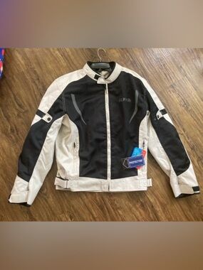 Alpha Cycle Gear Black & Cream Motorcycle Jacket Men’s Size Large New